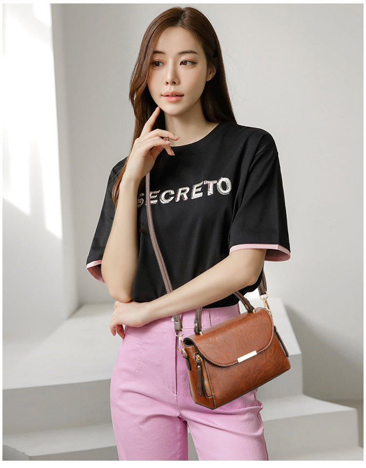 New women's crossbody bag fashion retro shoulder bag simple commuting handbag high-end feeling small square bag