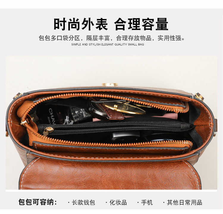 New women's crossbody bag fashion retro shoulder bag simple commuting handbag high-end feeling small square bag