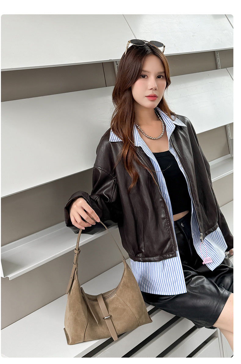 Authentic leather handbag for women, 2025 autumn and winter new style, Korean style, niche women's bag, commuting shoulder bag textured crossbody bag, handbag